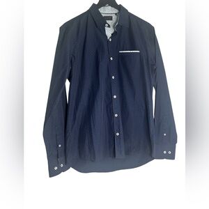 7 Diamonds Men’s Navy Print Ling Sleeve Button Front Size Medium